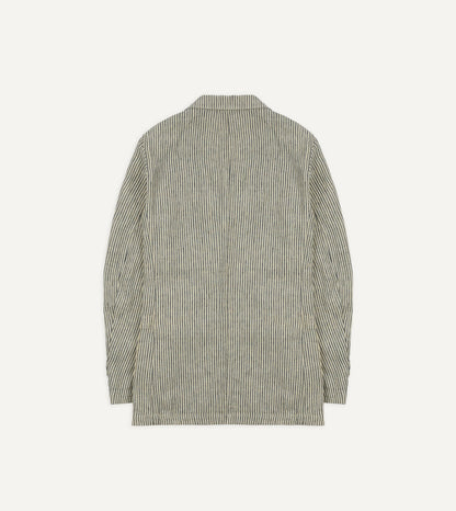 Drake's Navy and Ecru Stripe Oxford Linen Games Blazer Mk. IV