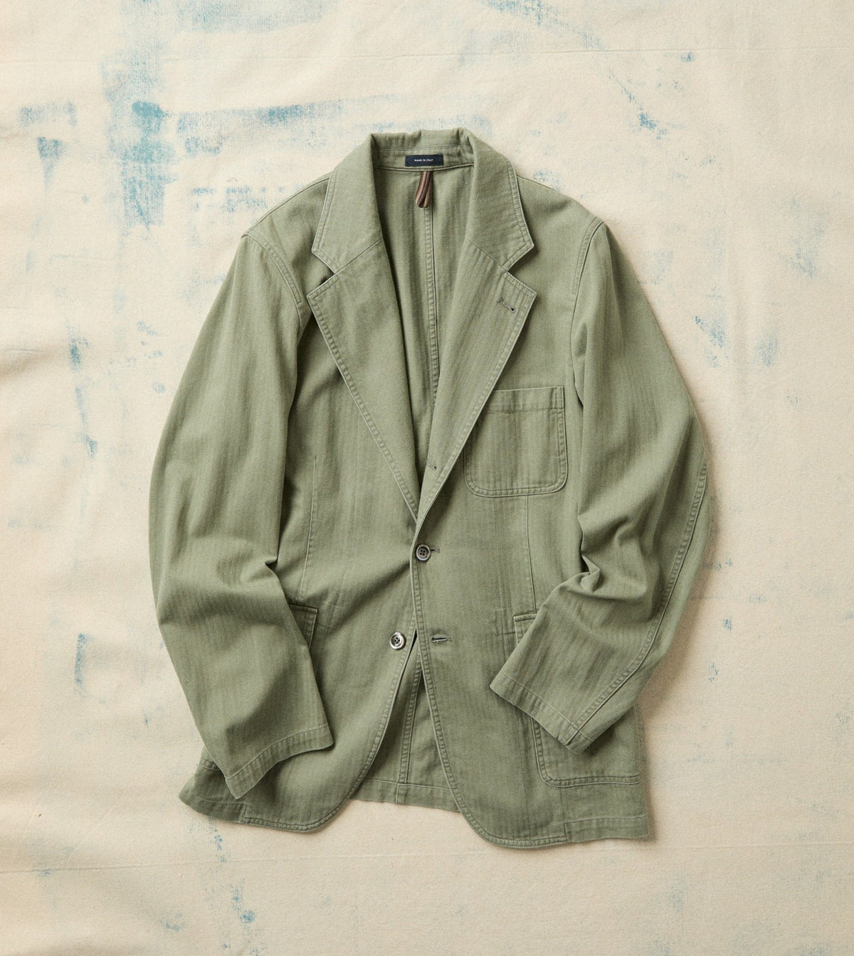 Drake's Olive Herringbone Twill Cotton Games Blazer Mk. I
