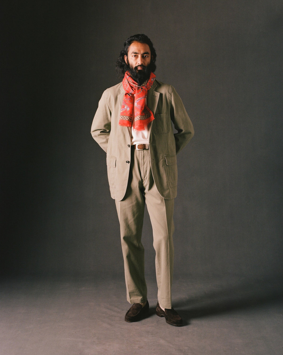Drake's Olive Herringbone Twill Cotton Games Blazer Mk. I