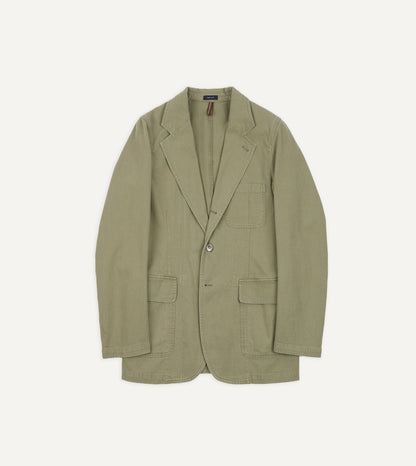 Drake's Olive Herringbone Twill Cotton Games Blazer Mk. I