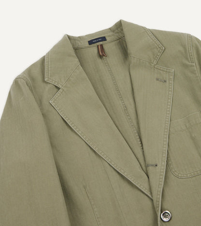 Drake's Olive Herringbone Twill Cotton Games Blazer Mk. I