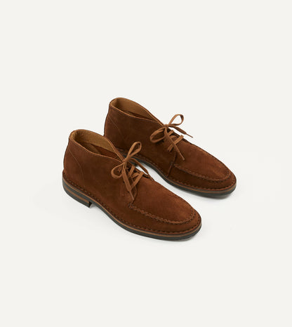 Drake's Crosby Moc-Toe Chukka Boot Light Brown Roughout Suede with Rubber Sole