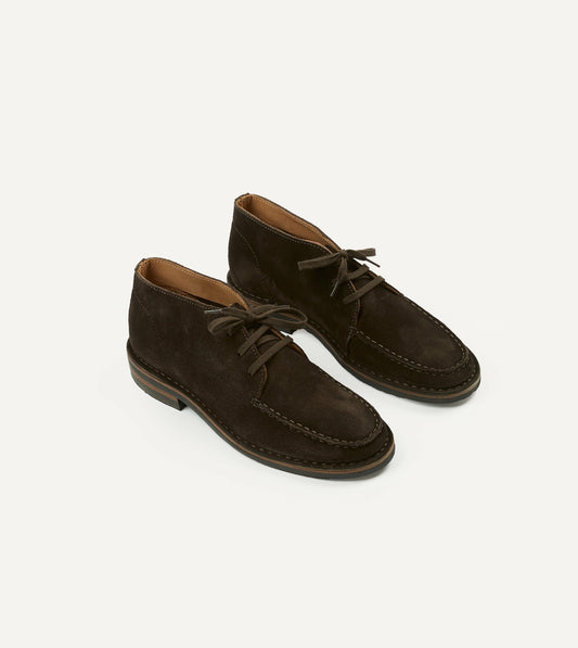 Drake's Crosby Moc-Toe Chukka Boot Dark Brown Roughout Suede with Rubber Sole