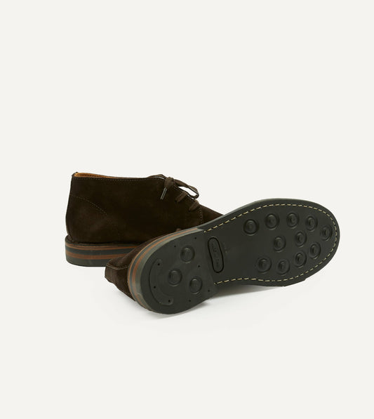Drake's Crosby Moc-Toe Chukka Boot Dark Brown Roughout Suede with Rubber Sole
