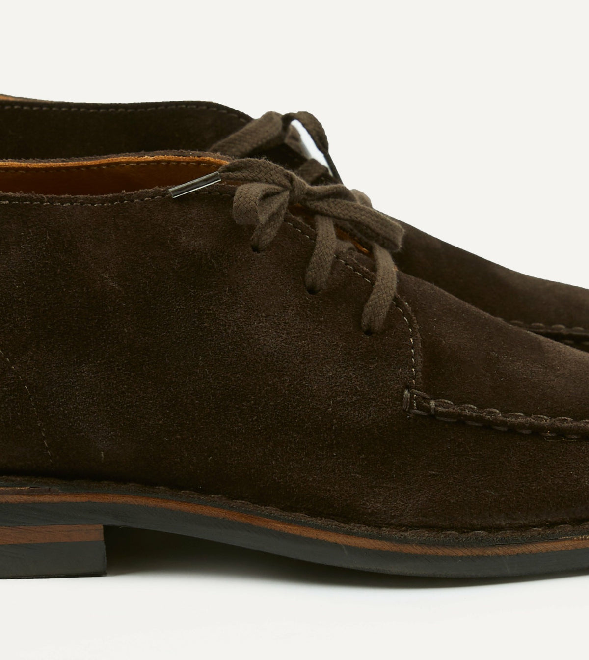 Drake's Crosby Moc-Toe Chukka Boot Dark Brown Roughout Suede with Rubber Sole