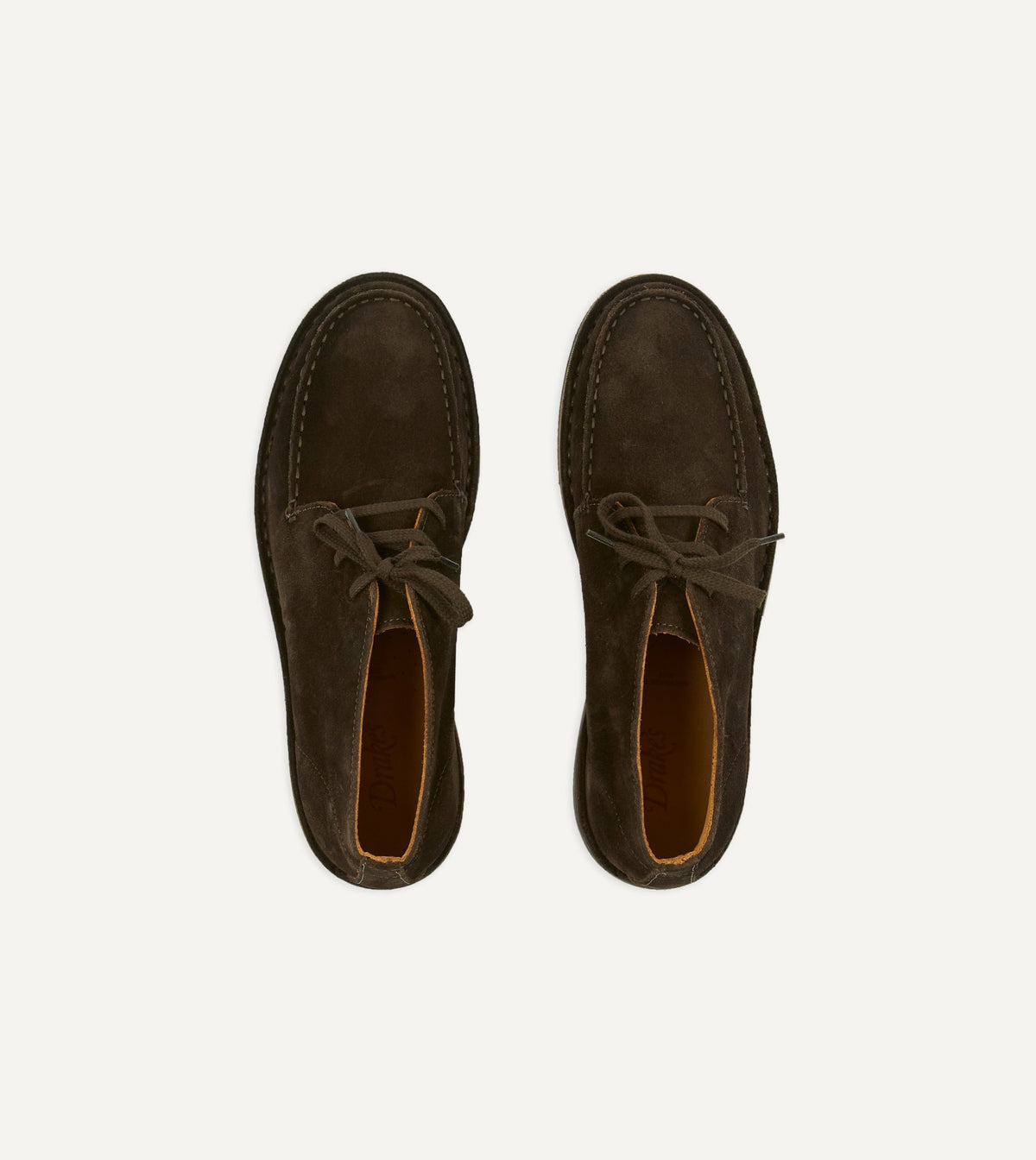 Drake's Crosby Moc-Toe Chukka Boot Dark Brown Roughout Suede with Rubber Sole