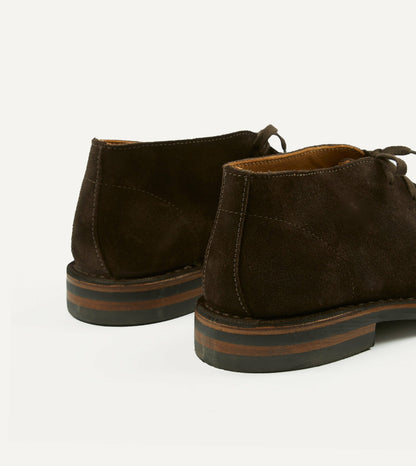 Drake's Crosby Moc-Toe Chukka Boot Dark Brown Roughout Suede with Rubber Sole