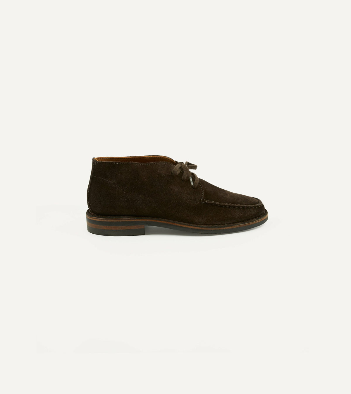Drake's Crosby Moc-Toe Chukka Boot Dark Brown Roughout Suede with Rubber Sole