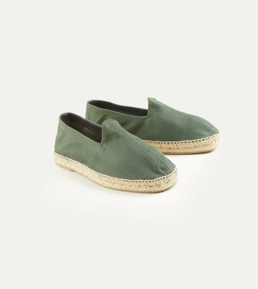 Drake's Green Herringbone Cotton Espadrilles