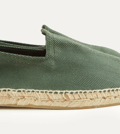 Drake's Green Herringbone Cotton Espadrilles