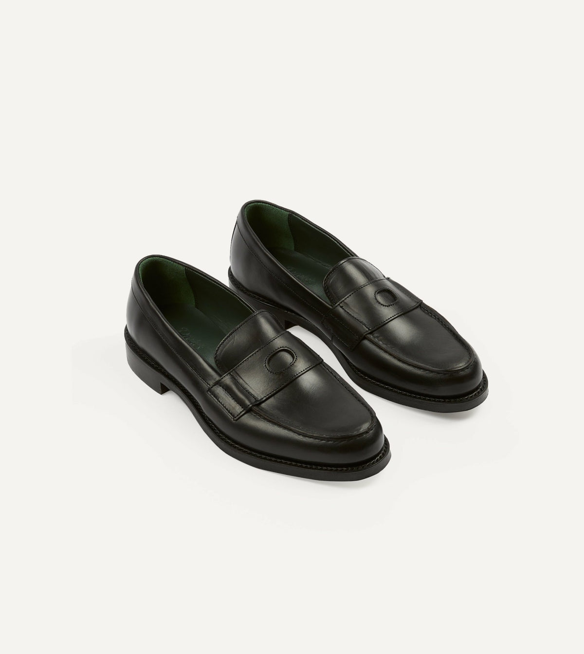 Drake's Black Leather Charles Goodyear Welted Penny Loafer