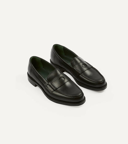 Drake's Black Leather Charles Goodyear Welted Penny Loafer