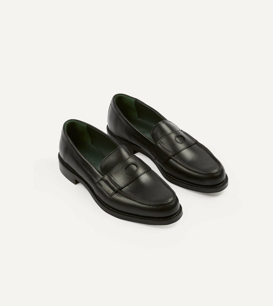 Drake's Black Leather Charles Goodyear Welted Penny Loafer