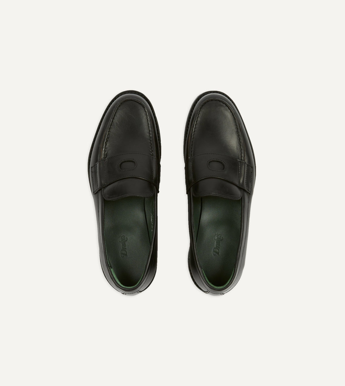 Drake's Black Leather Charles Goodyear Welted Penny Loafer