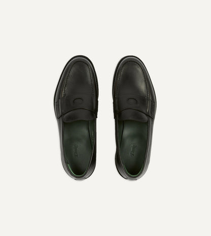 Drake's Black Leather Charles Goodyear Welted Penny Loafer