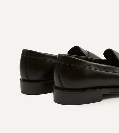 Drake's Black Leather Charles Goodyear Welted Penny Loafer