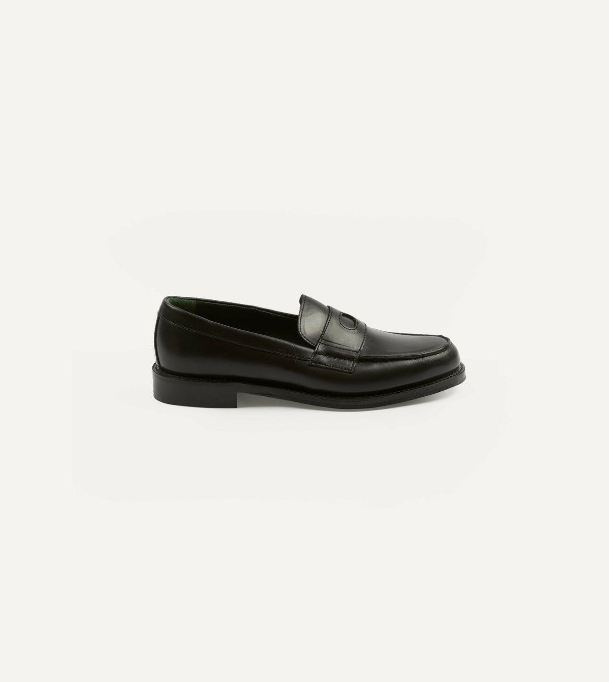 Drake's Black Leather Charles Goodyear Welted Penny Loafer