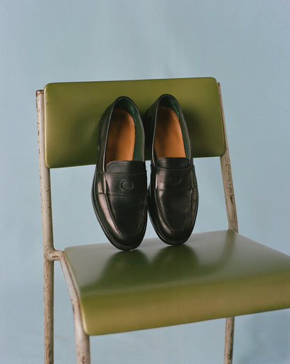 Drake's Black Leather Charles Goodyear Welted Penny Loafer