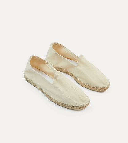 Drake's Ecru Herringbone Cotton Espadrilles