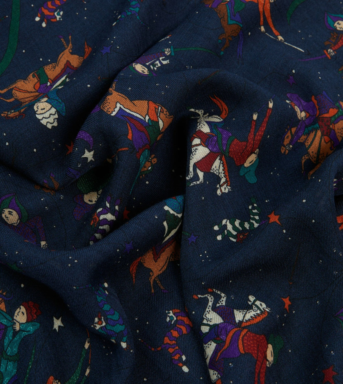 Drake's Navy Mughal and Stars Print Wool Scarf