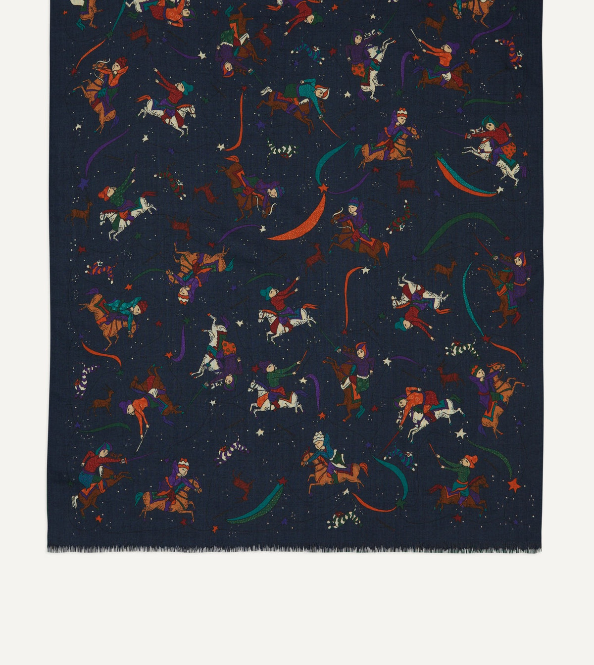 Drake's Navy Mughal and Stars Print Wool Scarf