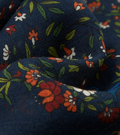 Drake's Navy Birds of Paradise Print Wool-Silk Square Scarf