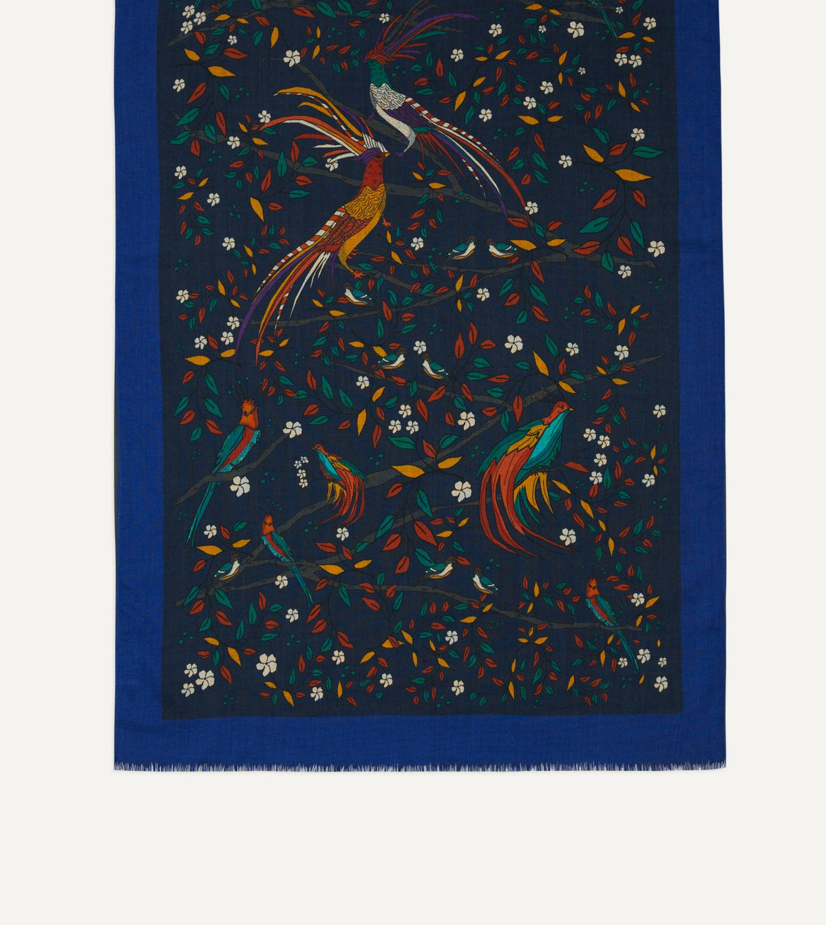 Drake's Navy Birds of Paradise Print Wool Scarf