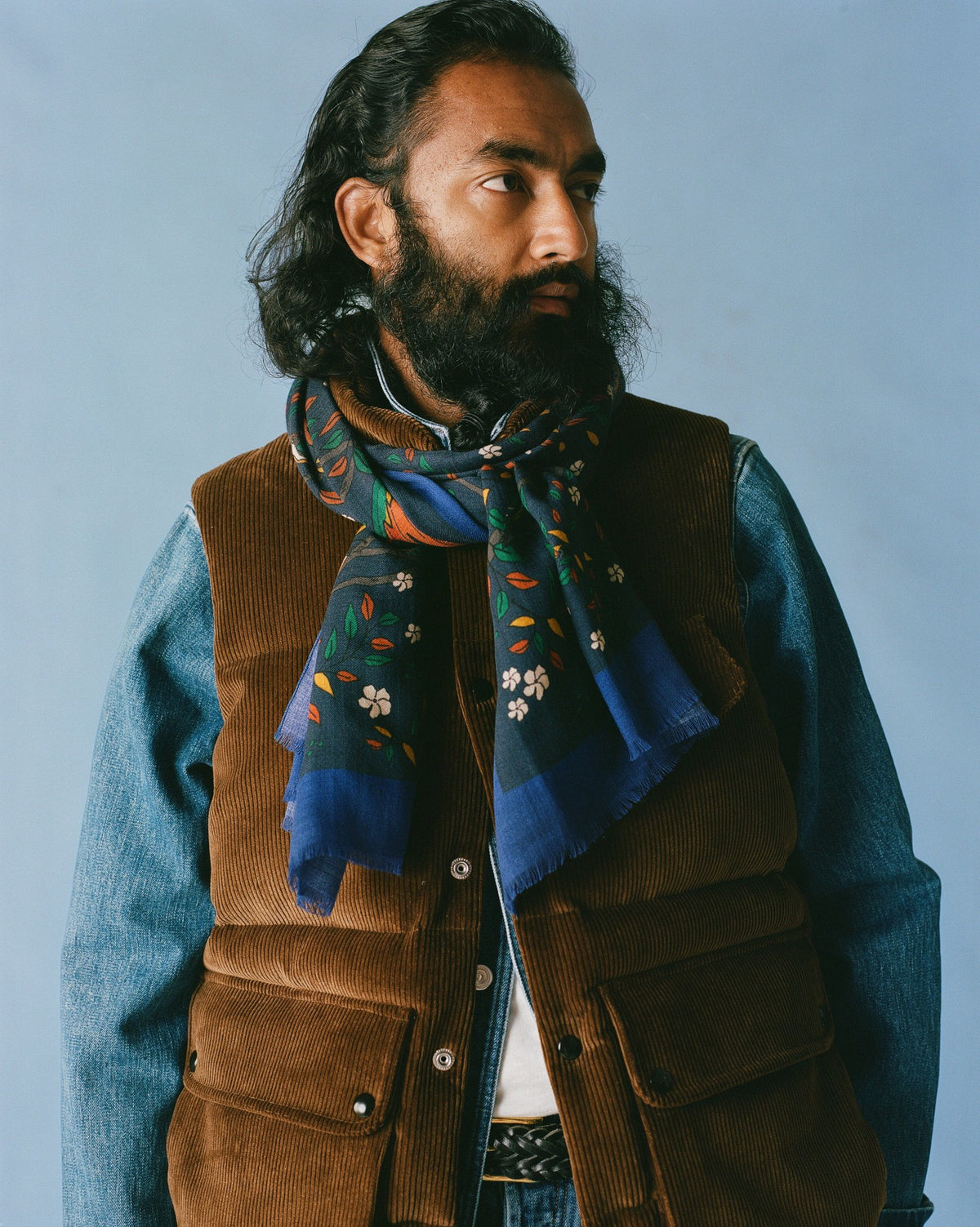 Drake's Navy Birds of Paradise Print Wool Scarf