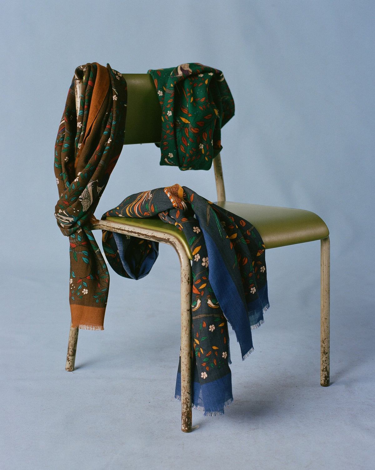 Drake's Navy Birds of Paradise Print Wool Scarf