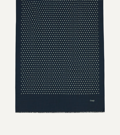 Drake's Navy Polka Dot Wool Scarf