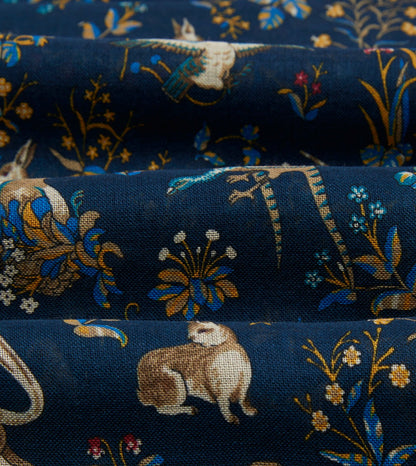 Drake's Navy Unicorn Print Wool-Silk Scarf