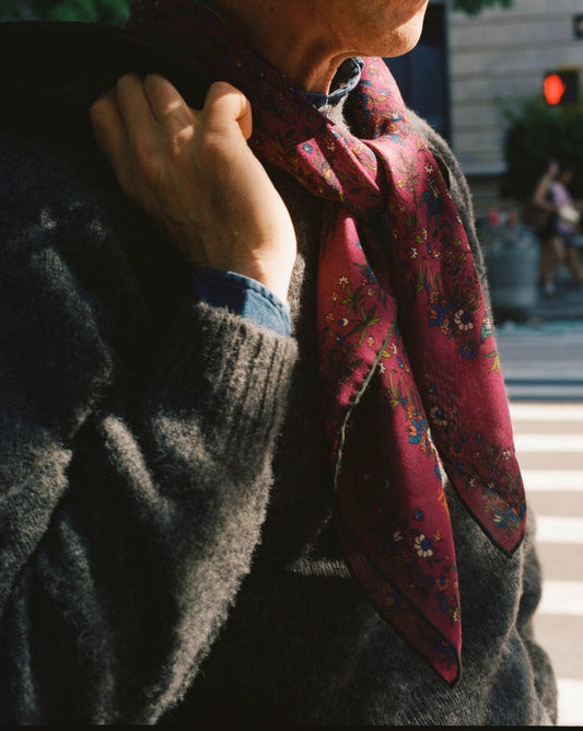 Drake's Magenta Birds of Paradise Print Wool-Silk Square Scarf