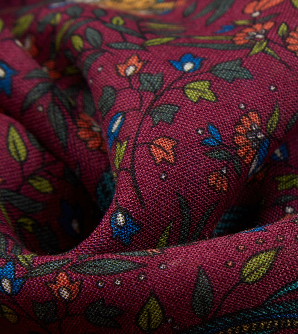 Drake's Magenta Birds of Paradise Print Wool-Silk Square Scarf