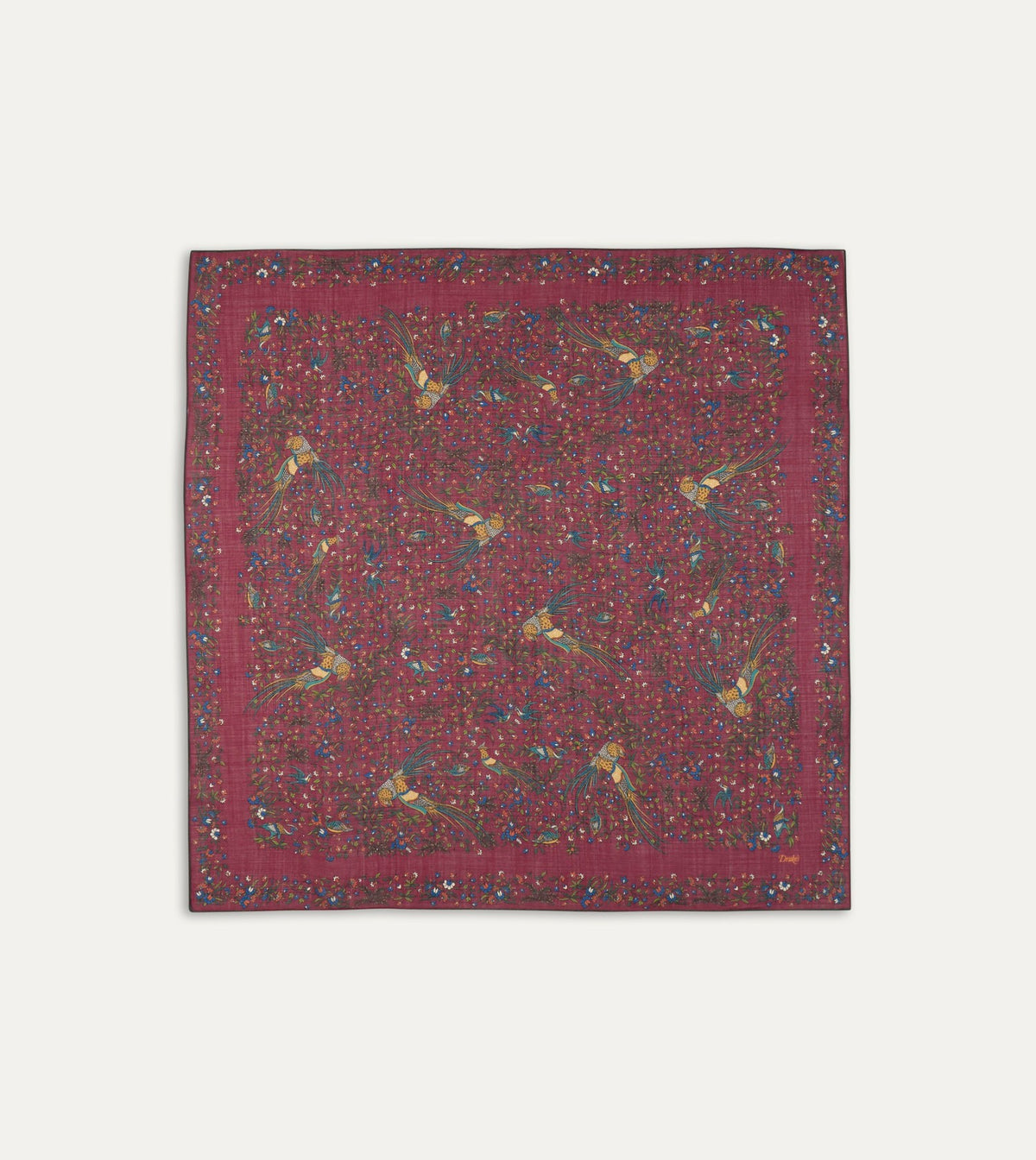 Drake's Magenta Birds of Paradise Print Wool-Silk Square Scarf