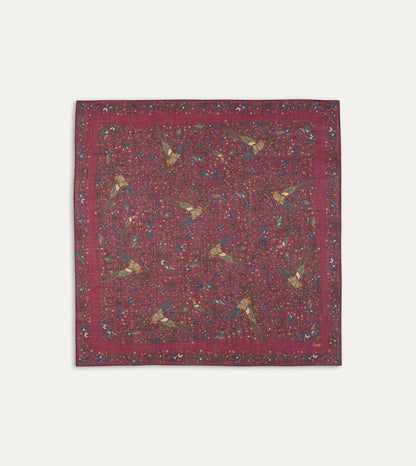 Drake's Magenta Birds of Paradise Print Wool-Silk Square Scarf
