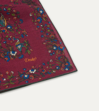 Drake's Magenta Birds of Paradise Print Wool-Silk Square Scarf