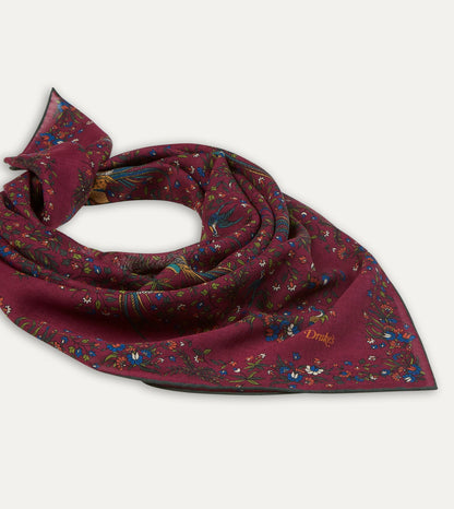 Drake's Magenta Birds of Paradise Print Wool-Silk Square Scarf