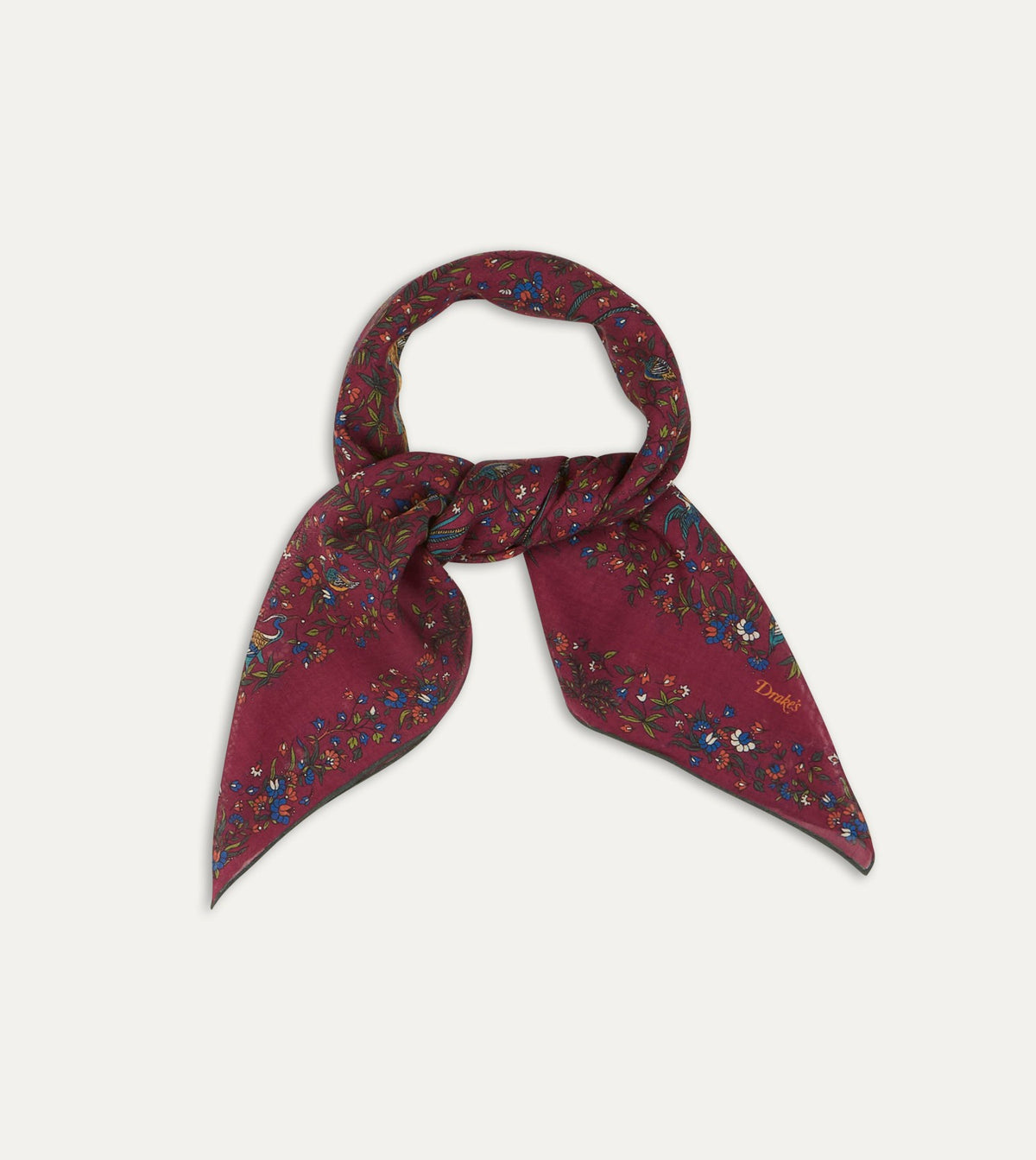 Drake's Magenta Birds of Paradise Print Wool-Silk Square Scarf