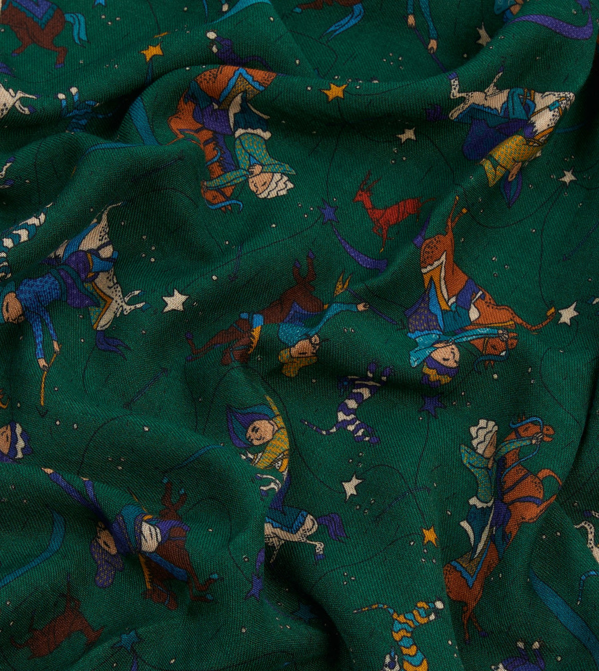 Drake's Green Mughal and Stars Print Wool Scarf