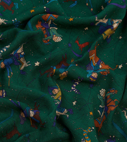 Drake's Green Mughal and Stars Print Wool Scarf