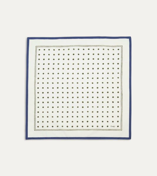 Drake's White and Green Polka Dot Print Bandana