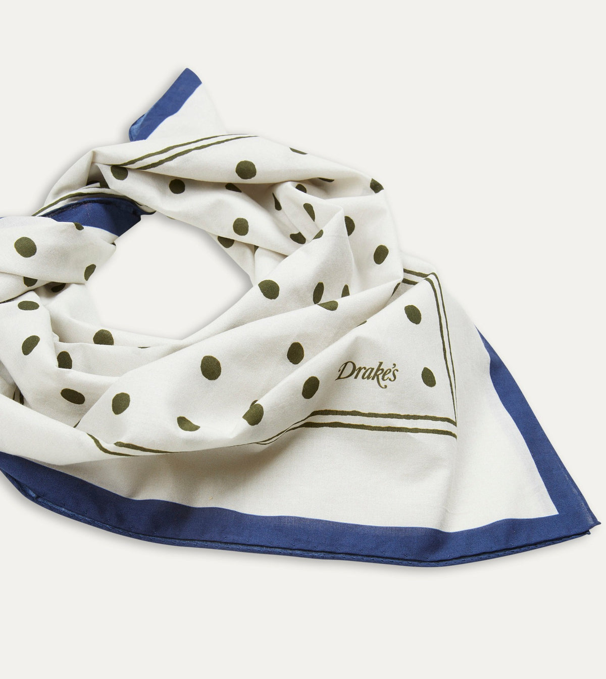 Drake's White and Green Polka Dot Print Bandana