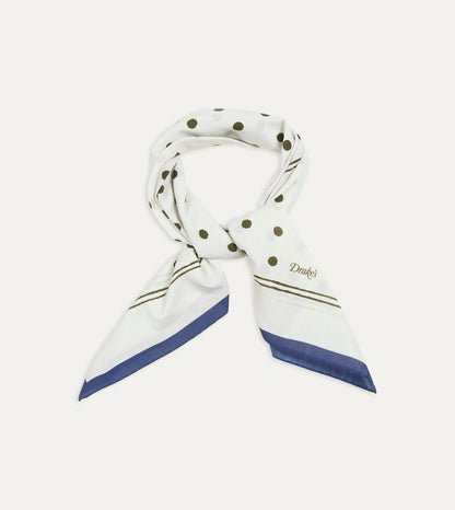 Drake's White and Green Polka Dot Print Bandana