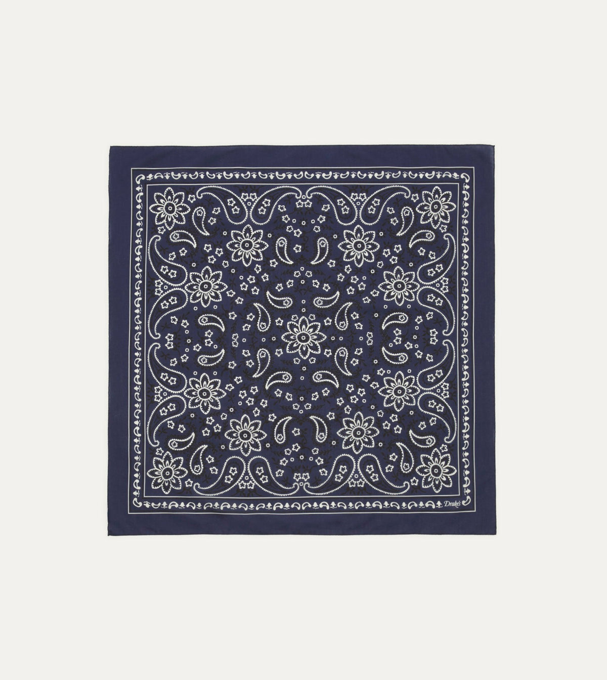 Drake's Navy Paisley Print Cotton Bandana