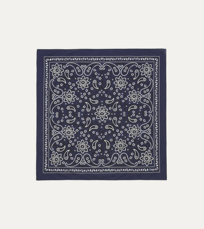 Drake's Navy Paisley Print Cotton Bandana
