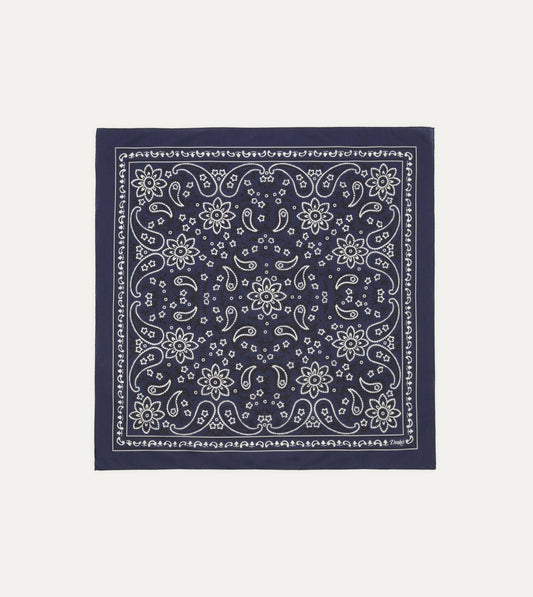 Drake's Navy Paisley Print Cotton Bandana