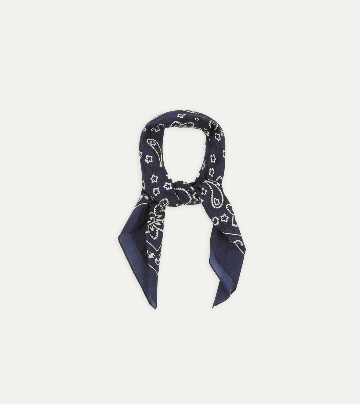 Drake's Navy Paisley Print Cotton Bandana