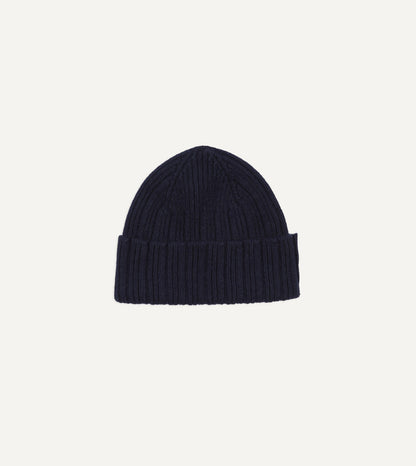 Drake's Navy Angora Lambswool Ribbed Knit Cap