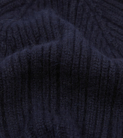Drake's Navy Angora Lambswool Ribbed Knit Cap
