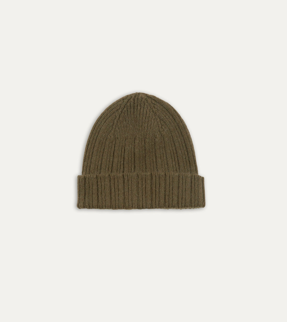 Drake's Khaki Green Angora Lambswool Ribbed Knit Cap